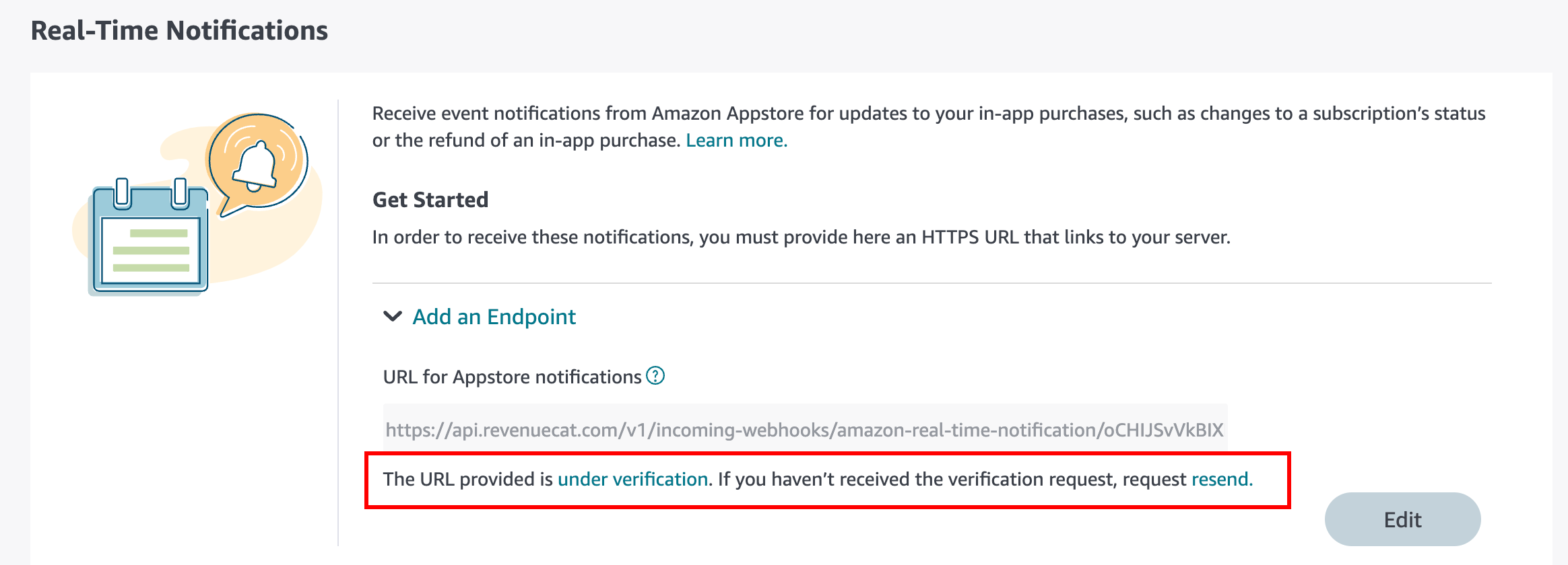 Resend notifications option in Amazon Appstore Console Resend notifications option in Amazon Appstore Console