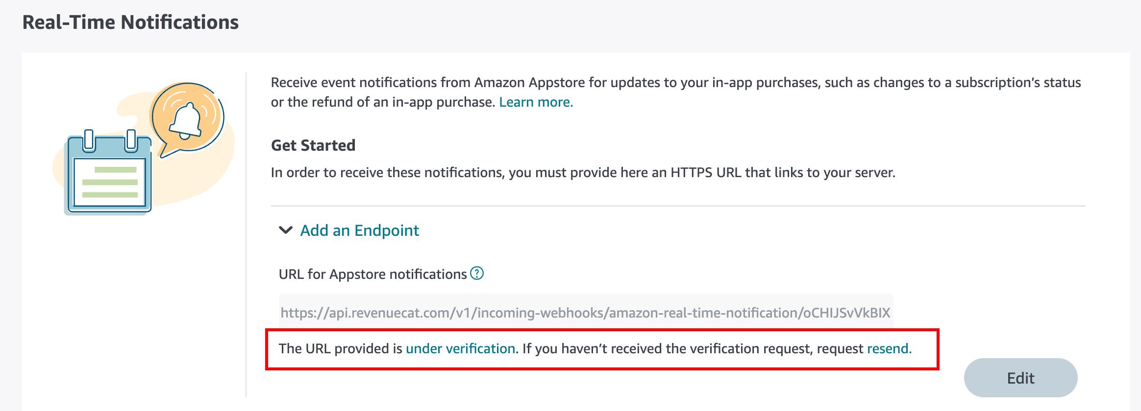 Resend notifications option in Amazon Appstore Console