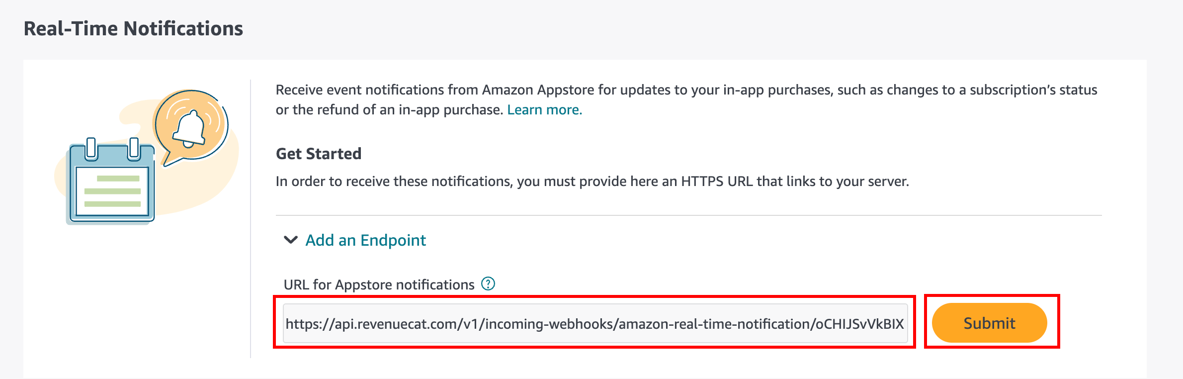 Submit the endpoint URL in Amazon Appstore Console