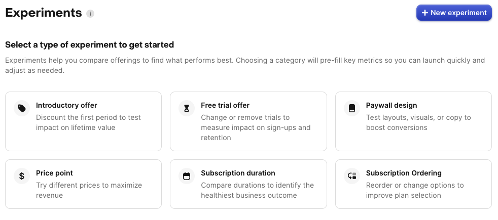 Experiment type selection