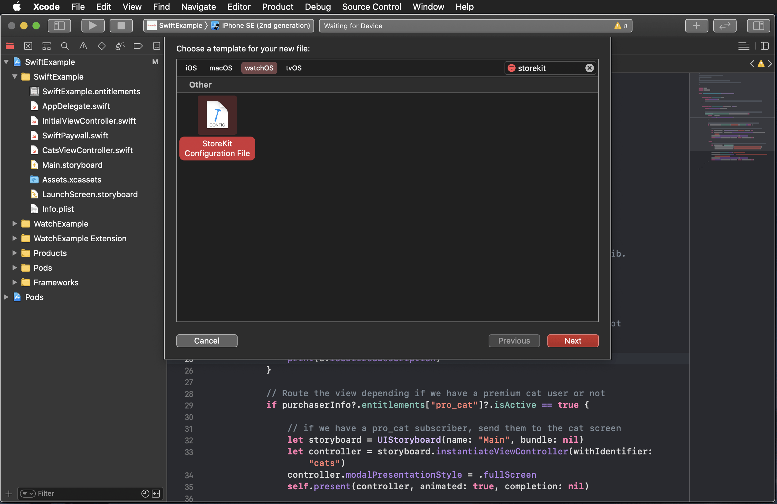 Search for "storekit" to find the configuration file template quicker.