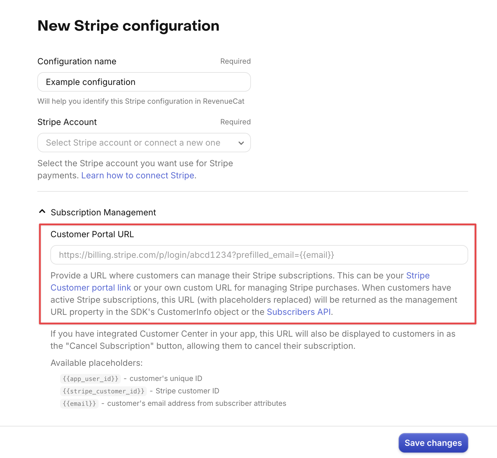 stripe customer portal URL