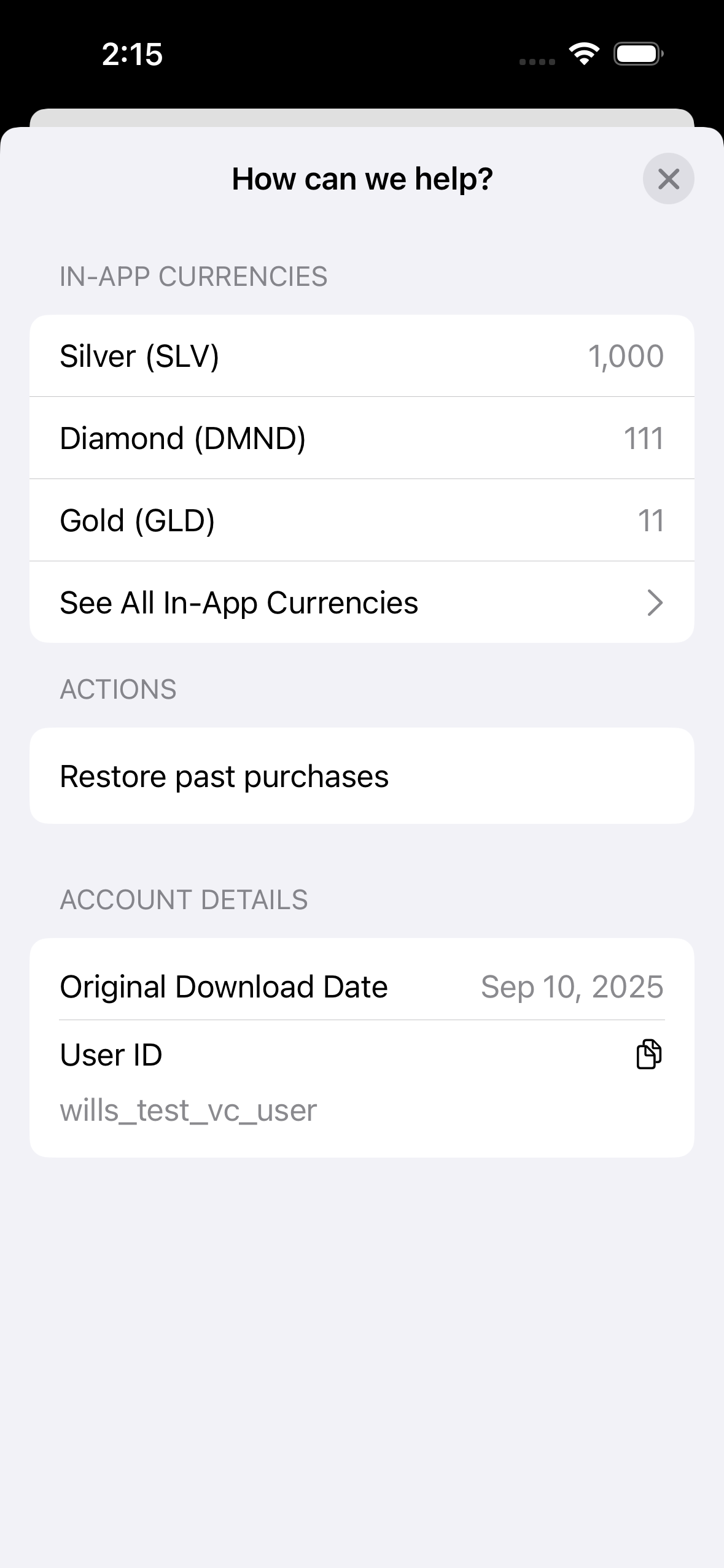 Main Customer Center Screen